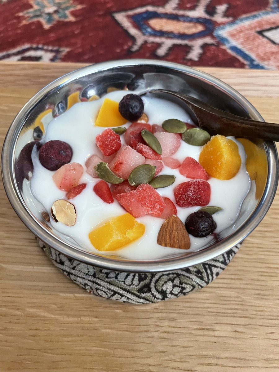 progress2104's tweet image. 岡山の日生へ
 #ビリヤニ
って言う料理を食べに🥹

デザートは食べるラッシー

食後はチャイで〆