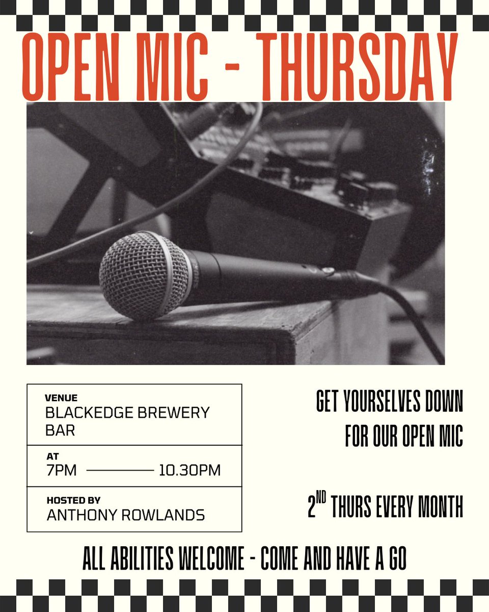 🎙️Our 1st open Mic of 2026 this Thursday 🎙️

Hosted by the awesome Anthony Rowlands 

Every 2nd Thursday of the month

Bring a guitar, piano, triangle whatever floats your musical boat 

Come on down for a jam  🎧🎵 
7pm till last orders at 10.30pm ⏰

#beer #openmic #music
