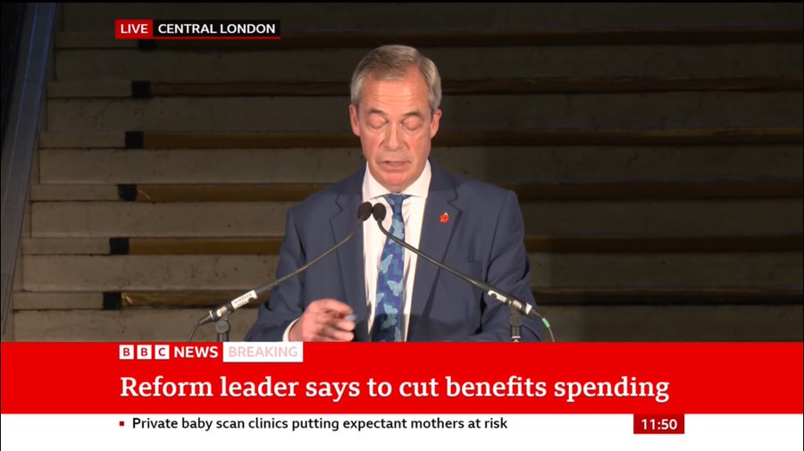 BladeoftheS's tweet image. Cut benefits, cut minimum wage, raise retirement age, means test pensions, get rid of the NHS.

Why are you voting for Farage?