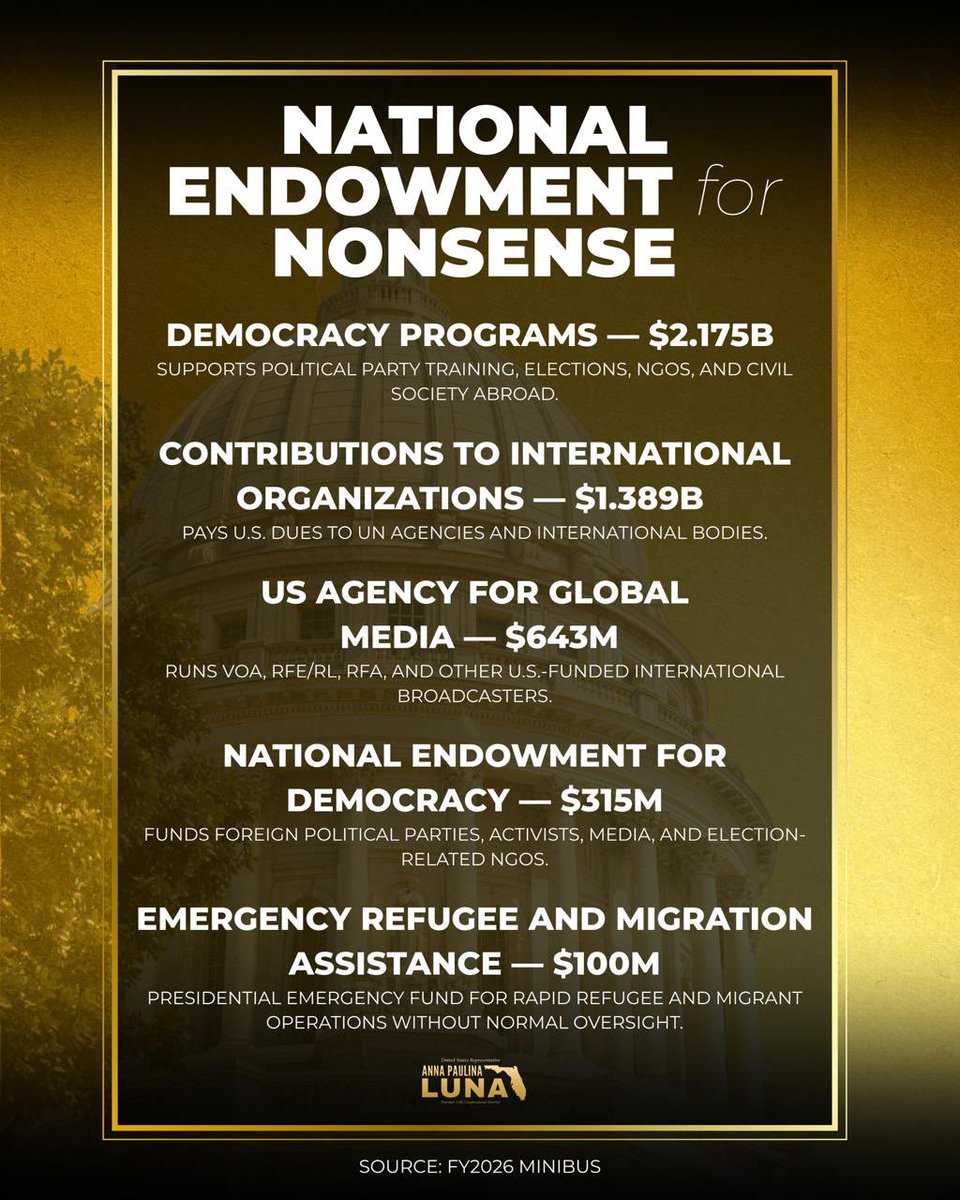RepLuna's tweet image. THIS is why I am a NO on the minibus. I will not be voting to support the National Endowment for Nonsense.
