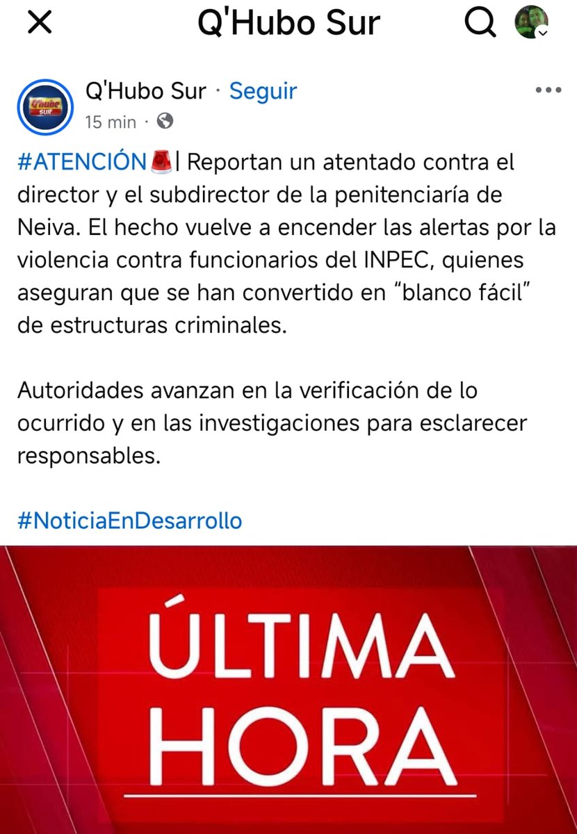 Lamentamos los hechos en @neivainpec y nos solidarizamos con la familia del director del establecimiento Penitenciario, y demas compañeros que luchan por su vida, Nos siguen matando <a href="/petrogustavo/">Gustavo Petro</a> <a href="/MinjusticiaCo/">MinJusticia Colombia</a> <a href="/DInpec/">Director General INPEC</a> hasta cuando??? Nuestras familias tambien estan en riesgo.