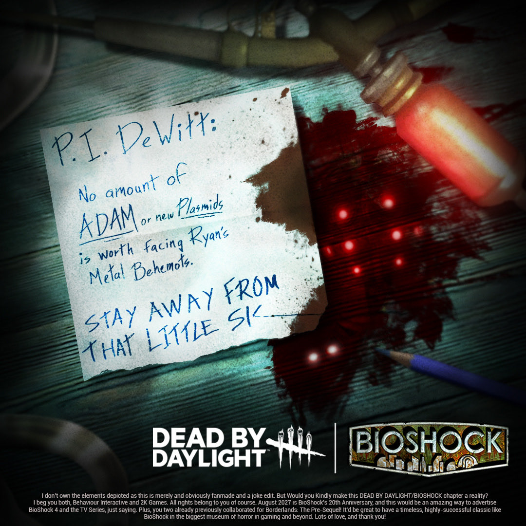BioShock4DBD's tweet image. You wake up one day to see your favorite franchise teased by DBD, what does the teaser show?