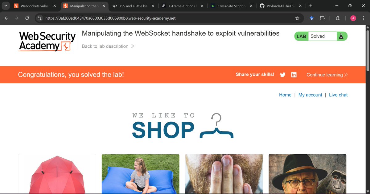 abdool_hameed_'s tweet image. 🔥🔥Cybersecurity Streak 376🔥🔥

🔥 I kinda like this "Tap to see" feature

🔥 WebSocket vulnerabilities path cleared💯,
        - All Labs solved🤝

@segoslavia @_DeejustDee @jay_hunts