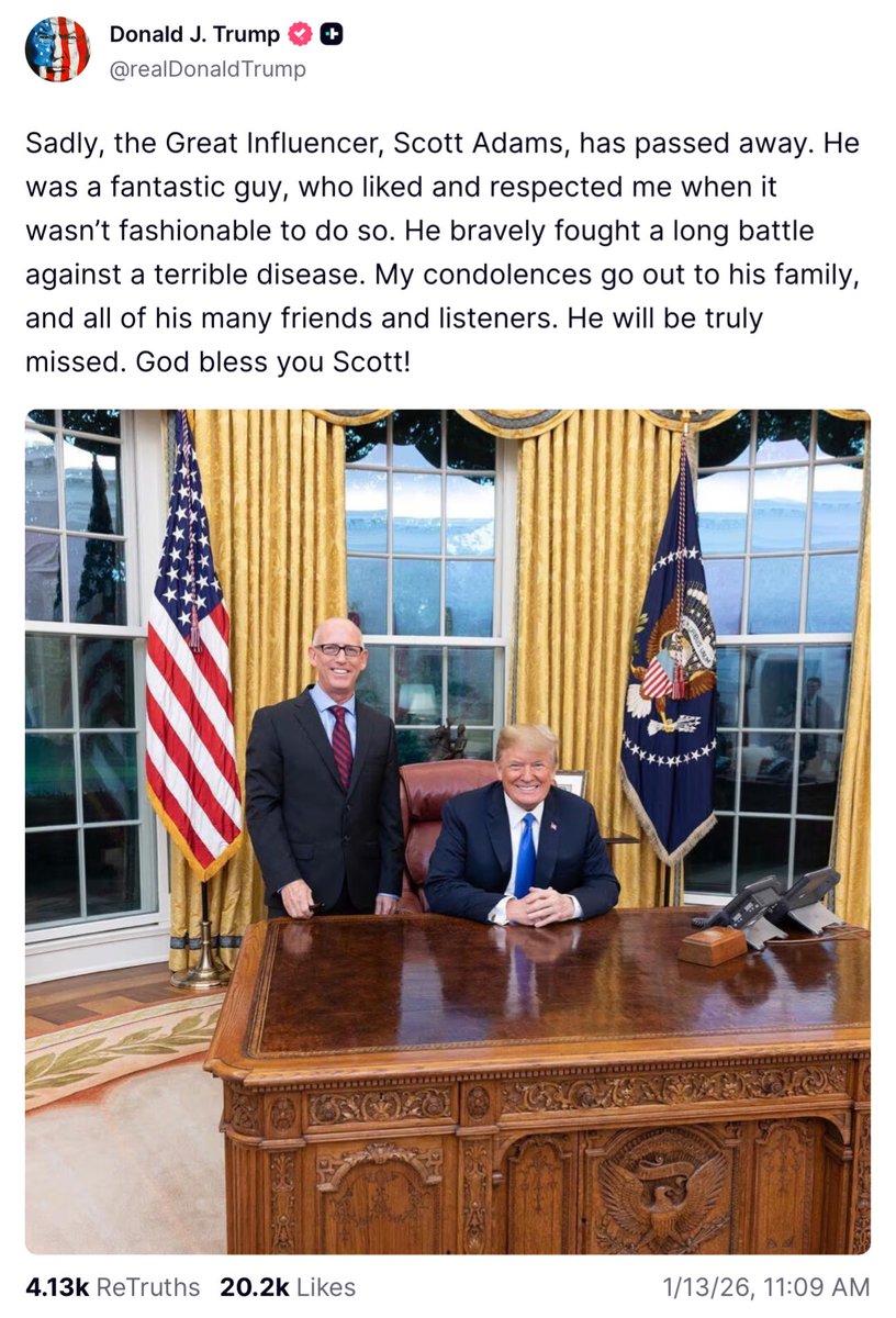 patriottakes's tweet image. Scott Adams: “The best advice I would give to white people is to get the hell away from Black people…

So I think it makes no sense whatsoever as a white citizen of America to try to help Black citizens anymore.”

This is who JD Vance and Trump are celebrating today.