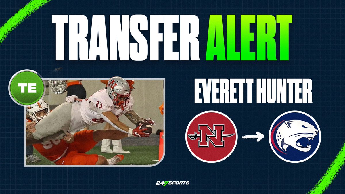 Nicholls tight end Everett Hunter is transferring to South Alabama. Hunter had 24 receptions for 283 yards and three touchdowns for the Colonels. The 6-5, 245-pounder has at least one year of eligibility remaining, potentially more 247sports.com/player/everett…