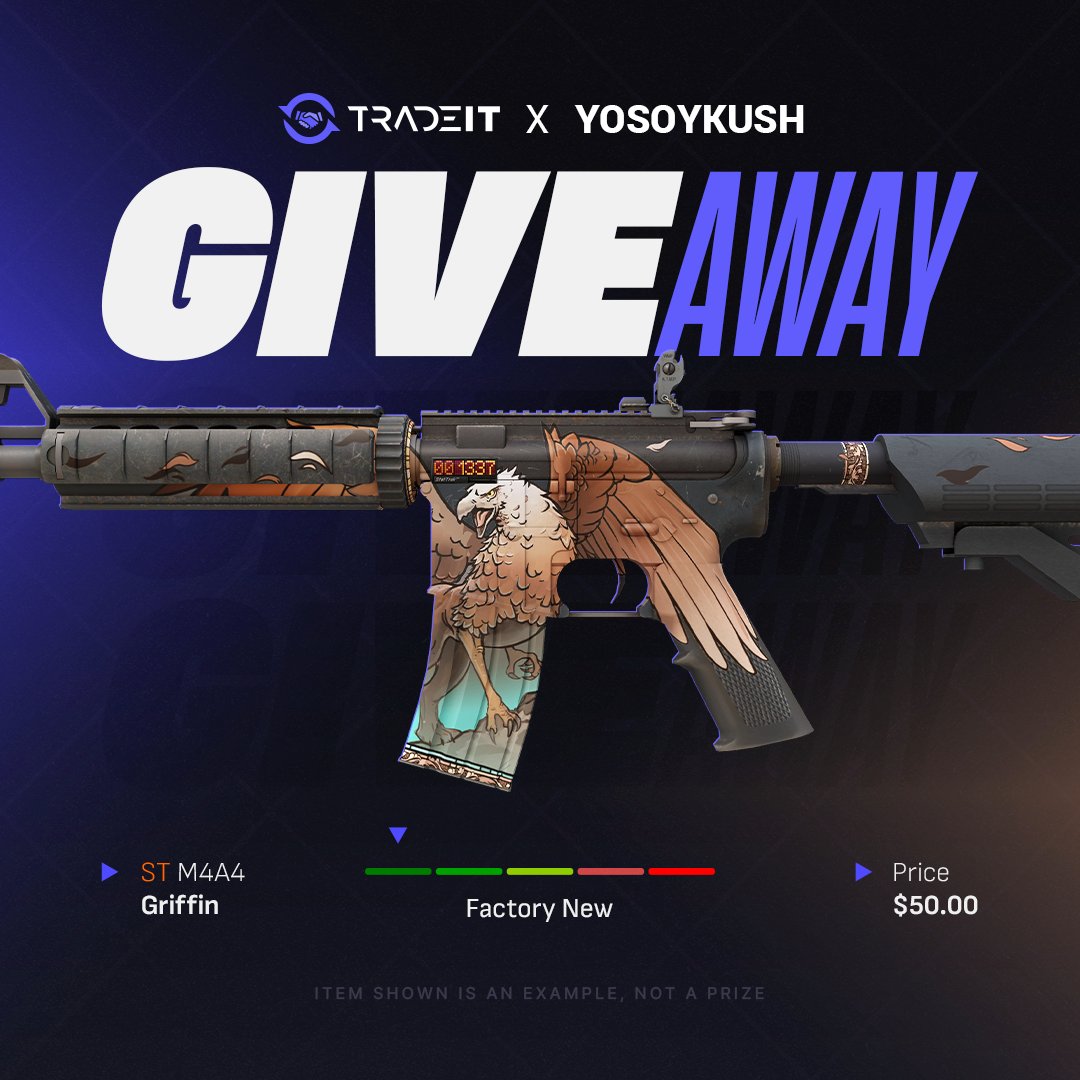 HYPED UP Giveaway with <a href="/tradeit_gg/">Tradeit</a> as we giveaway a ST M4A4 Griffin worth $50!

How to win? EASY!
✅Follow <a href="/tradeit_gg/">Tradeit</a> &amp; <a href="/yosoykush/">yosoykush</a> 
✅Tag 2 friends or more below
✅Like &amp; Retweet this post

Winner chosen January 20th!