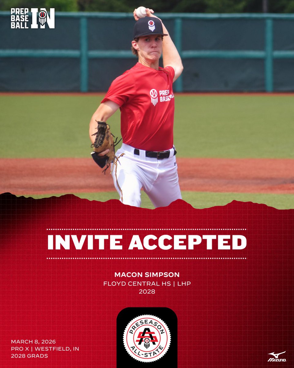 PrepBaseballIN's tweet photo. 𝗣𝗥𝗘𝗦𝗘𝗔𝗦𝗢𝗡 𝗔𝗟𝗟-𝗦𝗧𝗔𝗧𝗘 𝗨𝗡𝗗𝗘𝗥𝗖𝗟𝗔𝗦𝗦✨

Top 30 player in the class, @MaconSimpson10 is 𝙡𝙤𝙘𝙠𝙚𝙙 𝙞𝙣 for #INPAS25❕

6’3” 185. One of the top lefties in Indiana’s 28 class. Floyd Central product. 

𝘙𝘌𝘘𝘜𝘌𝘚𝘛 𝘐𝘕𝘝𝘐𝘛𝘌👇

🔗 https://t.co/eA438Tc1UZ https://t.co/mzcQY60NPp