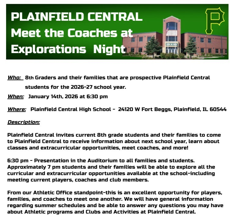 PHSCCADMIN's tweet image. Plainfield High School invites all incoming 9th grade students to attend our Exploration Night.