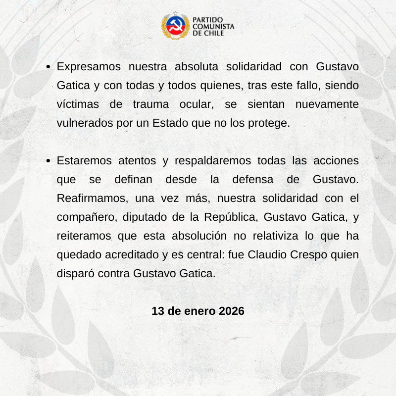Declaración pública del Partido Comunista ante el fallo por responsabilidad penal en el caso Gustavo Gatica.