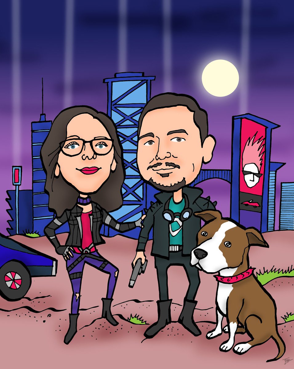futuristic cyberpunk themed couple #caricature 
#freelance #drawing #illustration #cartoon
etsy.com/shop/TBToons