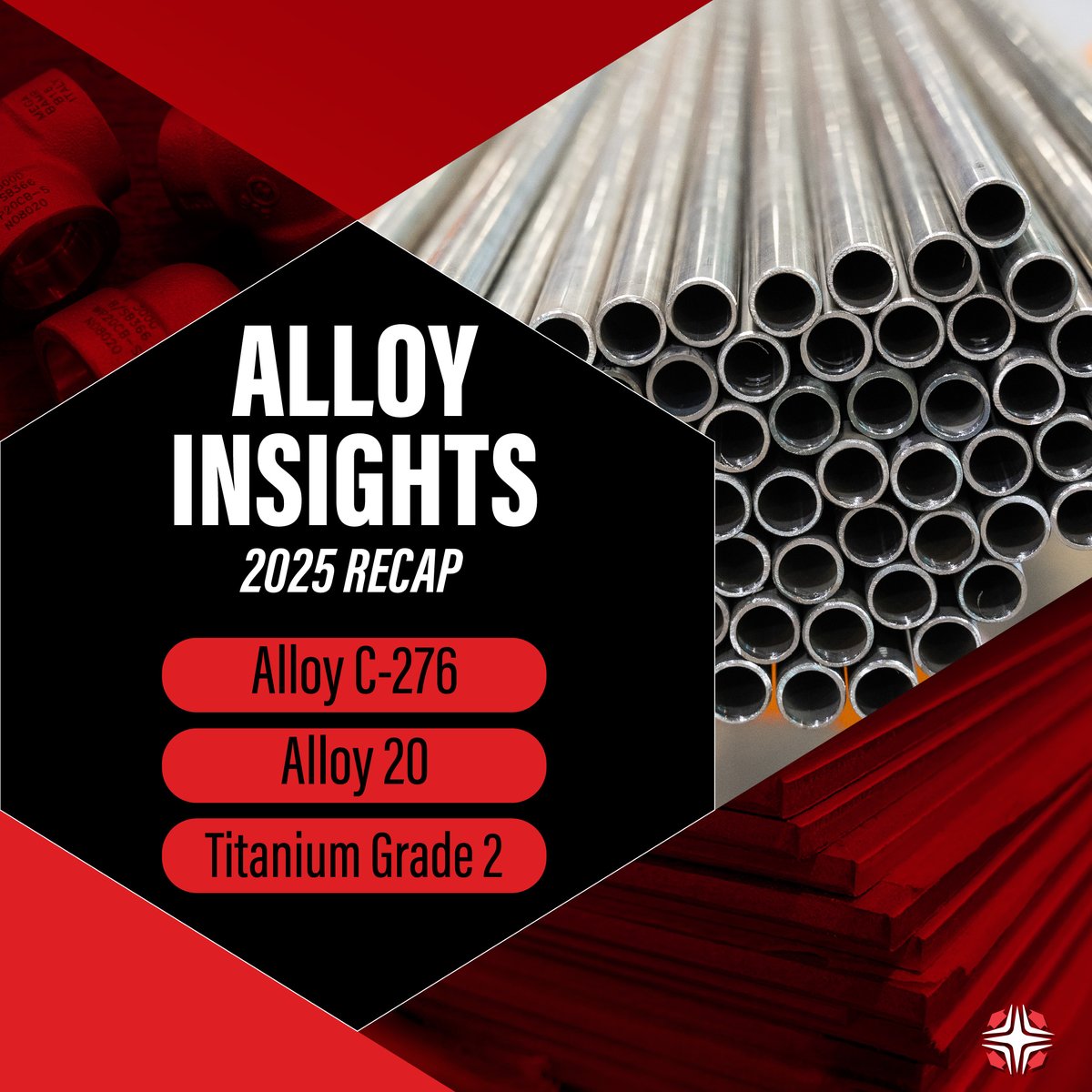 Kicking off the new year with a look back at our 2025 Alloy Insights series!

🏆 Alloy C‑276: Corrosion resistance for harsh chemicals.
🏆 Alloy 20: Resistance to sulfuric acid &amp; stress corrosion cracking.
🏆 Titanium Grade 2: Lightweight, strong &amp; corrosion-resistant.