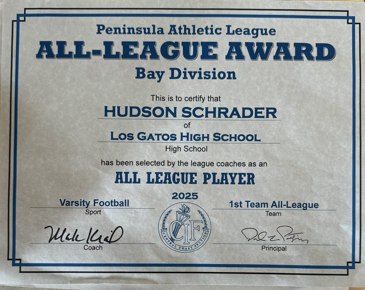 Hudschrad's tweet photo. So grateful and honored for the recognition I received this season! Thank you Los Gatos Football!!
-Pal Bay DB of the Year
-Defensive MVP
-1st Team Defense Pal Bay
@TheBecaPerez @KJSandhu54 @KeatonJ_3 @CoachSLawanson @CoachTimHauck  @WPlemons @CoachRomeroCP  @LGHSAthletics @trieu_pham @skyler_ridley @BraytonBoyer