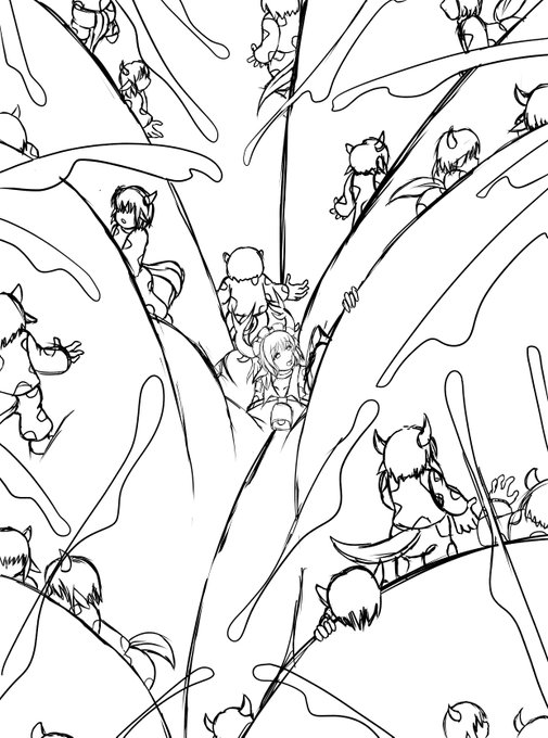 オリキャラ、エウ・ミルキーのラフ絵 初代、女皇の母体であるレウ・ミルキーから遺伝した次世代としての「女皇の母体」の能力が開花した。 108つ子という人外な繁殖力を発揮し出産。乳房が8つに増え、各々が100m以上に無限に肥大化し、無限に母乳が噴出する。非常に栄養価が高く、子供たちは成長する