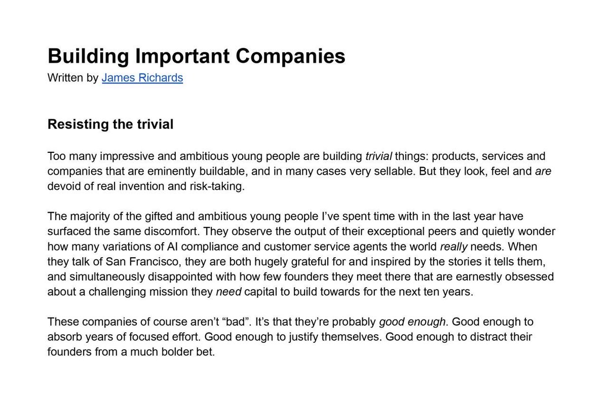 “There is no power law for the founder”

I’ve spent the last six months working with <a href="/jamesrichards2/">James Richards</a> who has built one of the most impressive early portfolios at EF.

After speaking to hundreds of would-be founders, it’s clear that we’re in a unique moment where capital is cheap