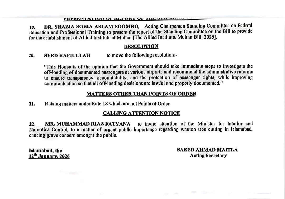 Clean &amp; Green Islamabad at Risk: Riaz Fatyana Flags Mass Tree Cutting in NA

MNA Riaz Fatyana raised a critical environmental issue in the National Assembly of Pakistan through a Calling Attention Notice on January 12, 2026, regarding the cutting of 29,000 green trees in