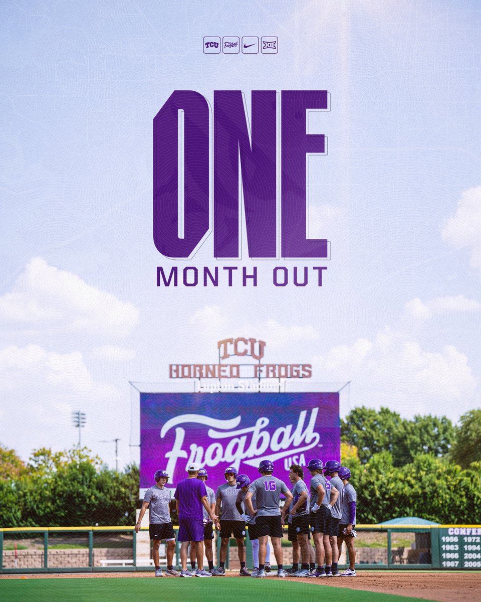 get ready frog fam, we are officially 𝗢𝗡𝗘 𝗠𝗢𝗡𝗧𝗛 𝗢𝗨𝗧 from baseball szn! 

#GoFrogs | #FrogballUSA