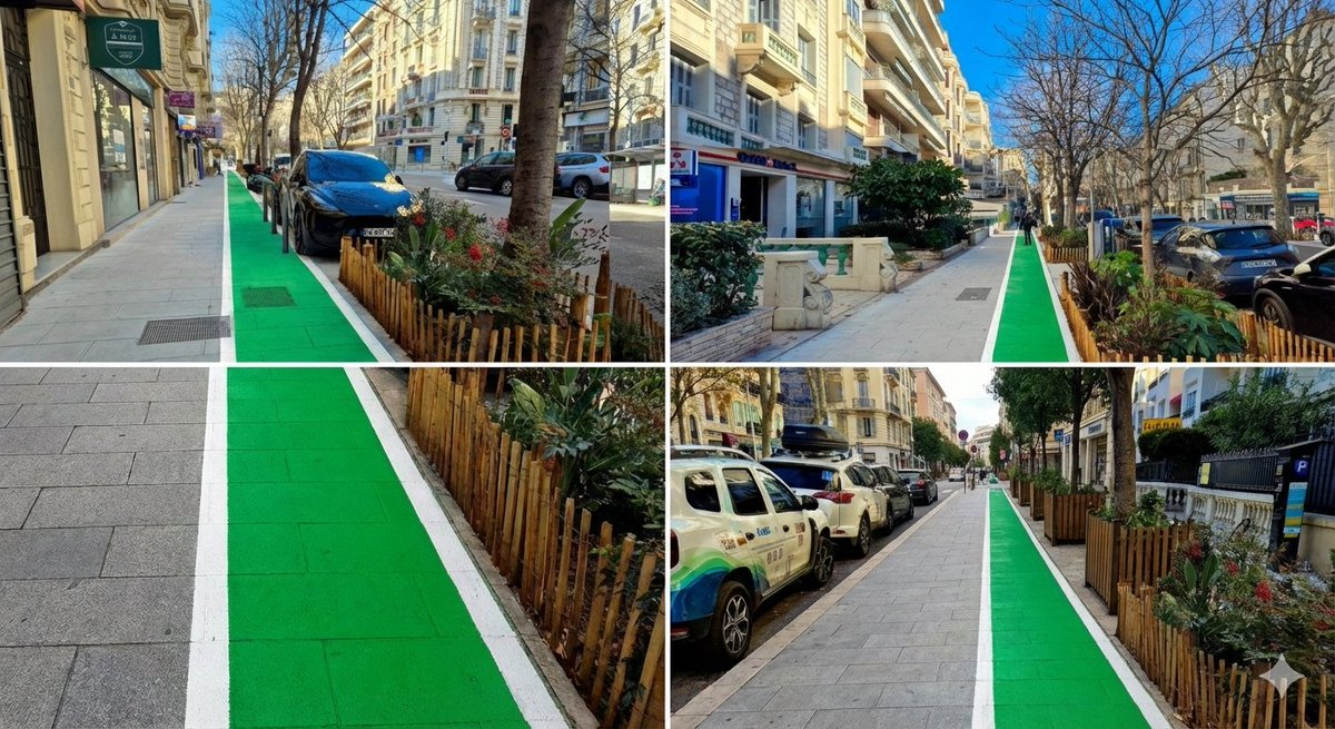 On est passé à ça 🤏 de faire les choses bien. Je me demande si c'est dû à une pénurie de peinture verte ou à une volonté politique inavouée de favoriser le tout bagnole à Nice ?