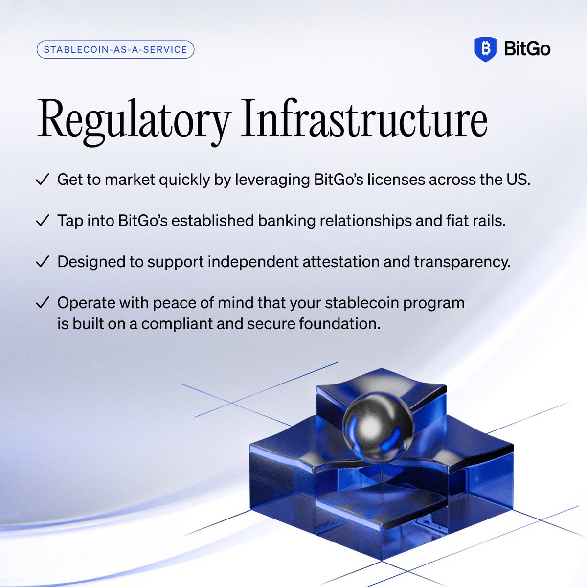 BitGo's tweet image. Building a stablecoin is simpler when the foundational infrastructure is already in place. 

BitGo’s Stablecoin-as-a-Service offers a framework designed for clarity and supports the independent verification required to maintain trust from day one. 

Launch with a secure,…