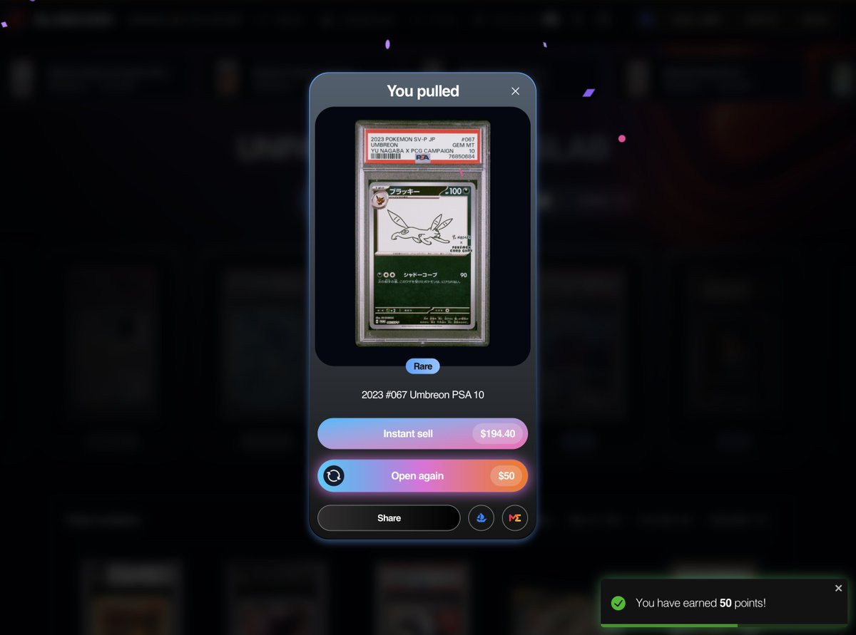 OxSimpleFarmer's tweet image. Ok so this is insane , I payed $50 in USDC on ApeChain to play a game to win a random pokemon card, I actually landed a RARE card that is 4x more valuable than what I paid for the spin and I can hold that card now as an NFT , redeem it for the real card and have it sent to me or…