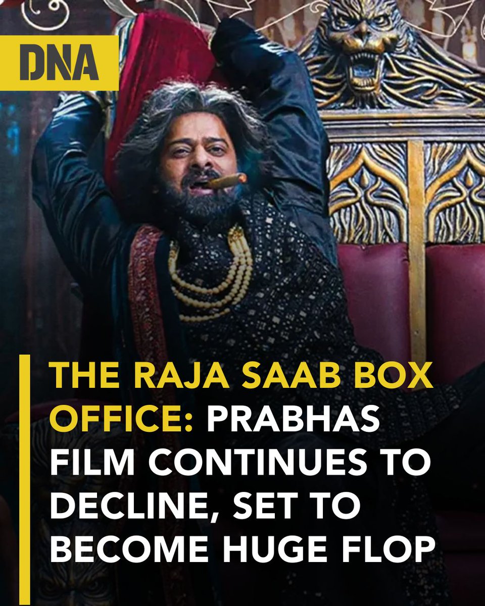 dna's tweet photo. As its five-day net domestic earnings have reached just around Rs 120 crore across all languages in India, The Raja Saab is set to become the next biggest flop in Prabhas' career after #RadheShyam and #Adipurush.
Read Here: https://t.co/0yhRVwiq6m
#DNAUpdates | #Pabhas | #TheRajaSaab