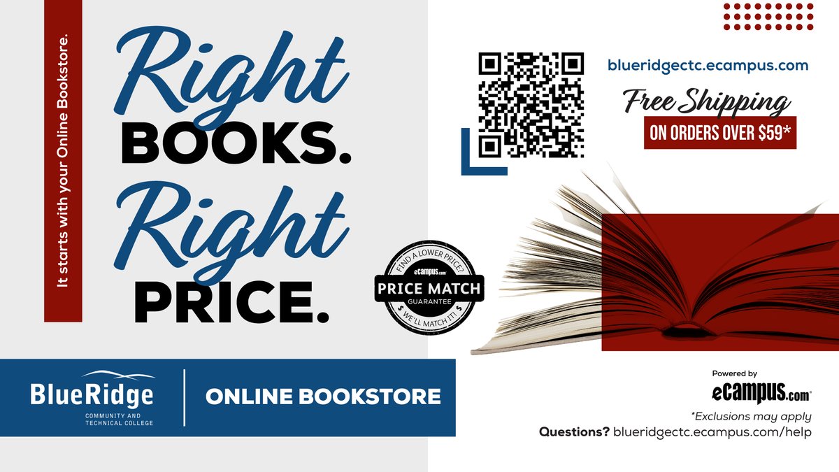 The semester’s almost here ⏳… don’t wait until the first day to grab your textbooks!
Order your textbooks now at blueridgectc.ecampus.com