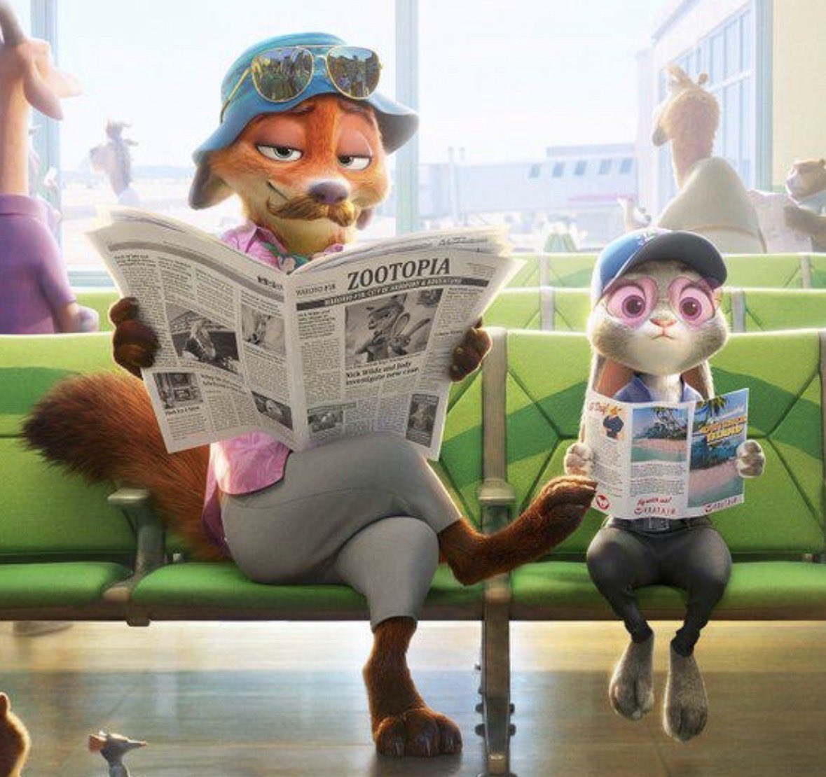 literaphobe's tweet image. bet nick LOVES Judy’s cute pink heart shaped sunglasses because he wears sunglasses a lot too

but half the time he can’t tell when she’s wearing them because he always sees pink hearts when he looks at her (he’s cartoonishly in love)