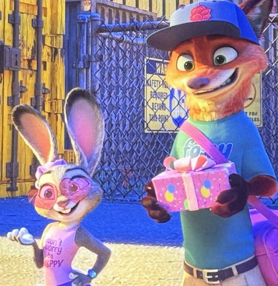 literaphobe's tweet image. bet nick LOVES Judy’s cute pink heart shaped sunglasses because he wears sunglasses a lot too

but half the time he can’t tell when she’s wearing them because he always sees pink hearts when he looks at her (he’s cartoonishly in love)