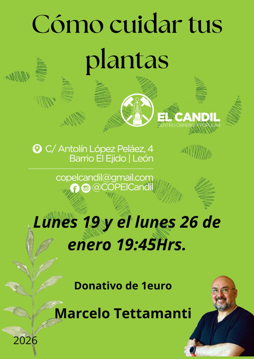 Los dos próximos lunes de este mes vuelven nuevas sesiones del taller sobre Cómo cuidar tus plantas. Ambos días a las 19:45 

🌿☘️🌵🪴