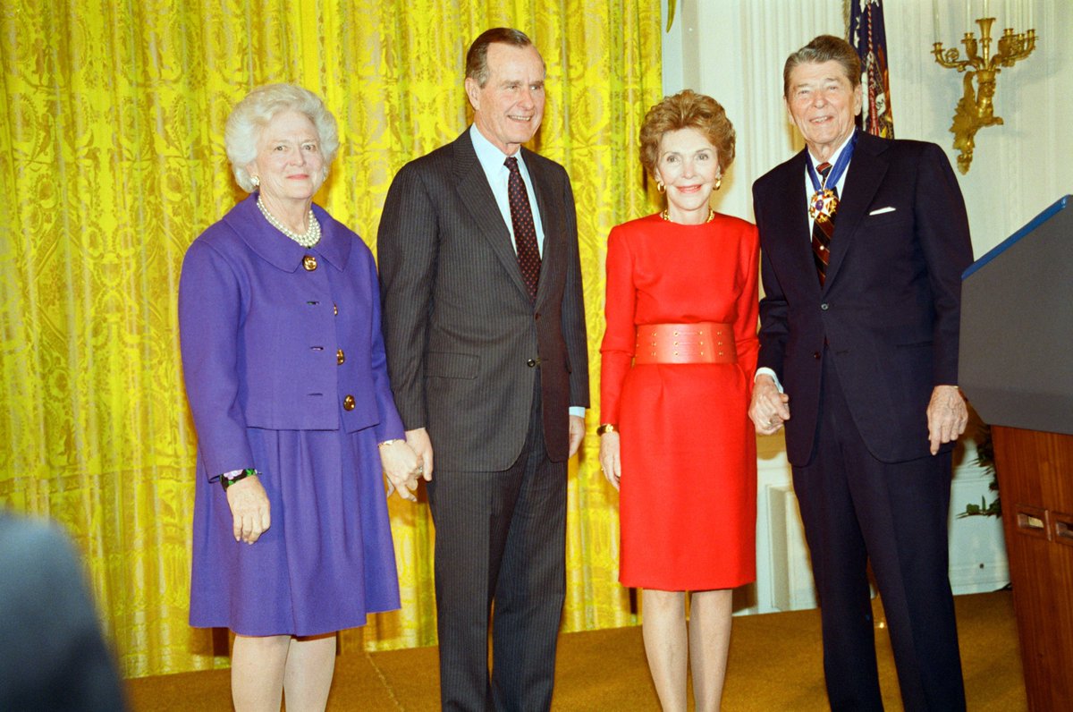 RonaldReagan's tweet image. On this day in 1993, President George H. W. Bush (@BushFdn) awarded Ronald Reagan the Presidential Medal of Freedom, the nation’s highest civilian honor. In his remarks, President Bush said: "Some men reflect their times. Ronald Reagan changed his times."