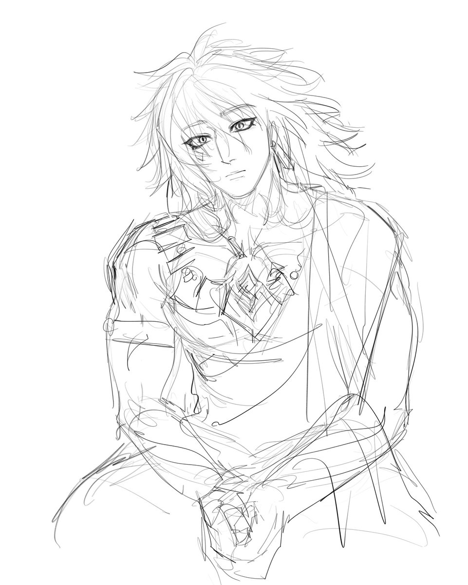 dingusism's tweet image. chicken scratch sketch based off that one scene from @thelunaeryi ‘s fic  #myphai