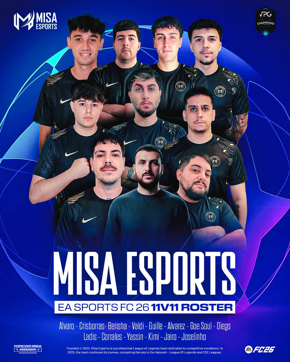 İşte karşınızda EA Sports FC 26 11v11 turnuvalarında sahne alacak kadromuz! 🔥

Takımımız, VPG Şampiyonlar Ligi turnuvasının ardından Esports Premier, VPG Spain ve TEPL liglerinde mücadele edecek.

2026 yılı boyunca katılacağı tüm organizasyonlarda takımımıza başarılar diliyoruz.