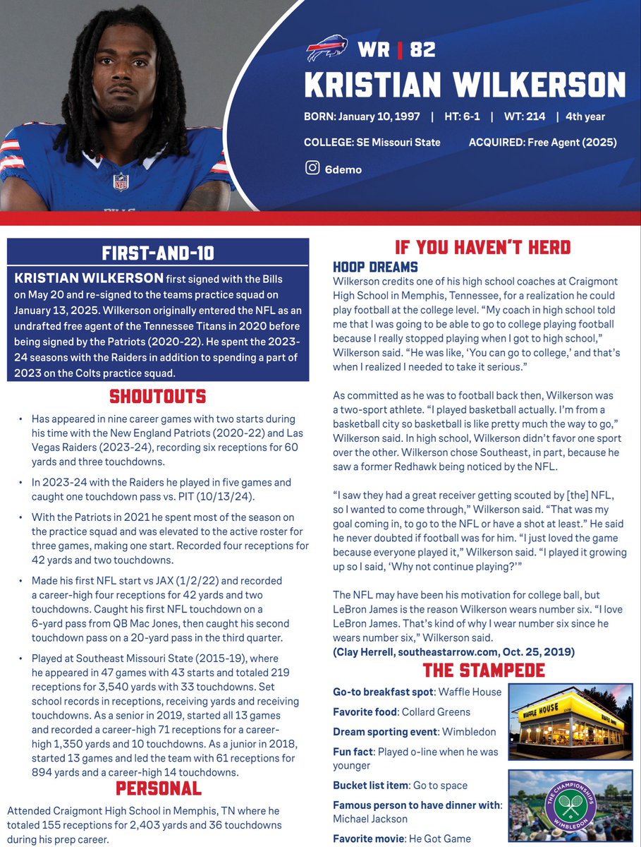 BuffaloBillsPR's tweet image. More info on Kristian Wilkerson rejoining the Bills ⬇️
