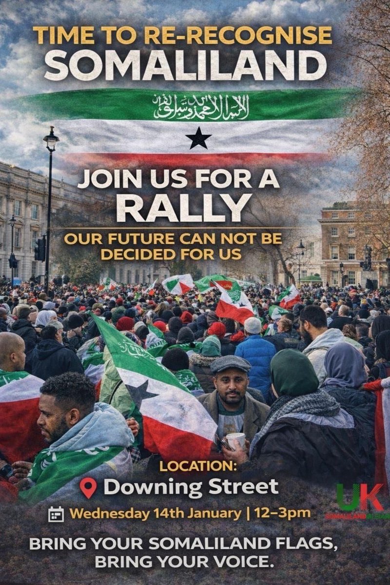 ZacGoldsmith's tweet image. On Wed at 12:00, the Somaliland community &amp;amp; its allies will gather at Downing Street in solidarity with the people of Somaliland to demand self-determination for their people and re-recognition by the UK of the former British protectorate of Somaliland. Pls join them if you can🙏
