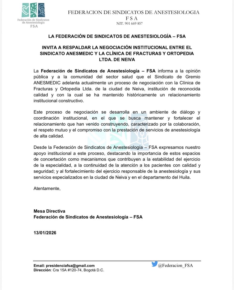 Federación de Sindicatos de Anestesiología FSA tweet media