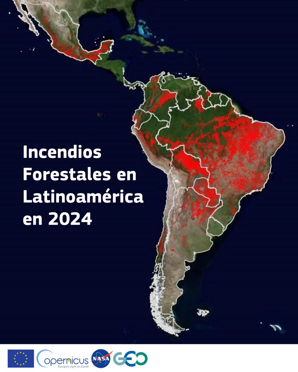 Forest fires🌳🔥in Latin America in 2024:
- more than 115,000 of fires,
- 74 million hectares burned with 23% in protected areas.

👉Read the full report for trends, stats &amp; insights.
Available in EN🇬🇧, ES🇪🇸 &amp; PT 🇵🇹

🔗link.europa.eu/4bN3Bk
