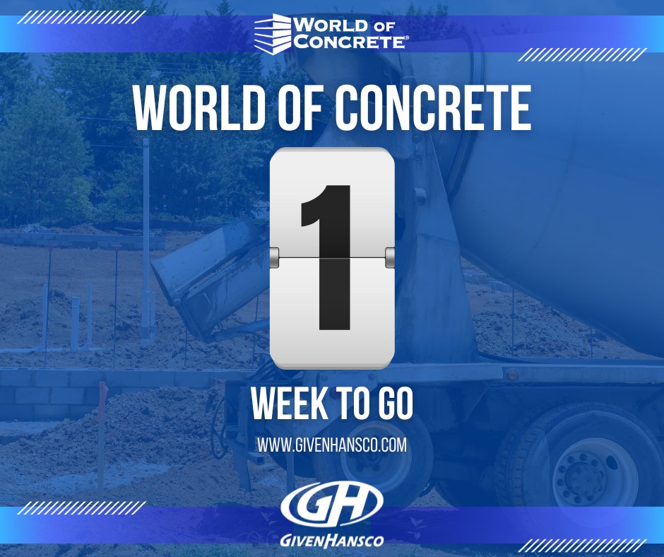 GivenHanscoInc's tweet photo. ๐งWE CAN"T WAIT TO SEE YOU AT WOC 2026๐ง
Weโre gearing up for World of Concrete 2026, and we canโt wait to show what weโve been working on.
Come find us at #WOC2026 at booth N1263!
#WorldOfConcrete #ConcreteStrong #Countdown #OneMoreWeek #TradeShowReady https://t.co/5Z9EynLxP4