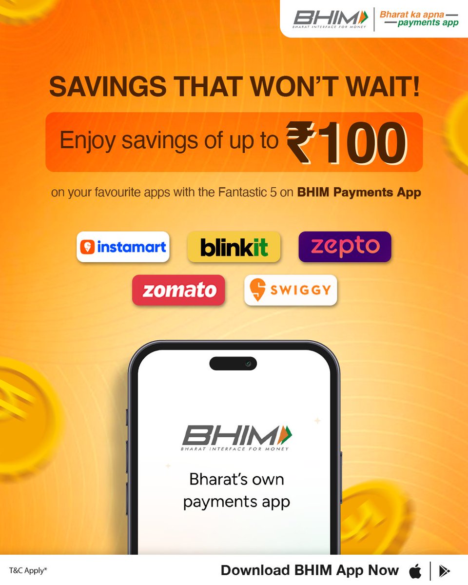 DealBeeOfficial's tweet image. It’s a new year, and new deals are already here!

BHIM Payments App brings offers on the apps you love, avail now 💯

Download Now:
bhimap.onelink.me/N14i/tqrpmo7r

#BHIMPaymentsApp #Offers #Deals #Cashback #Discounts #DiscountOnApps