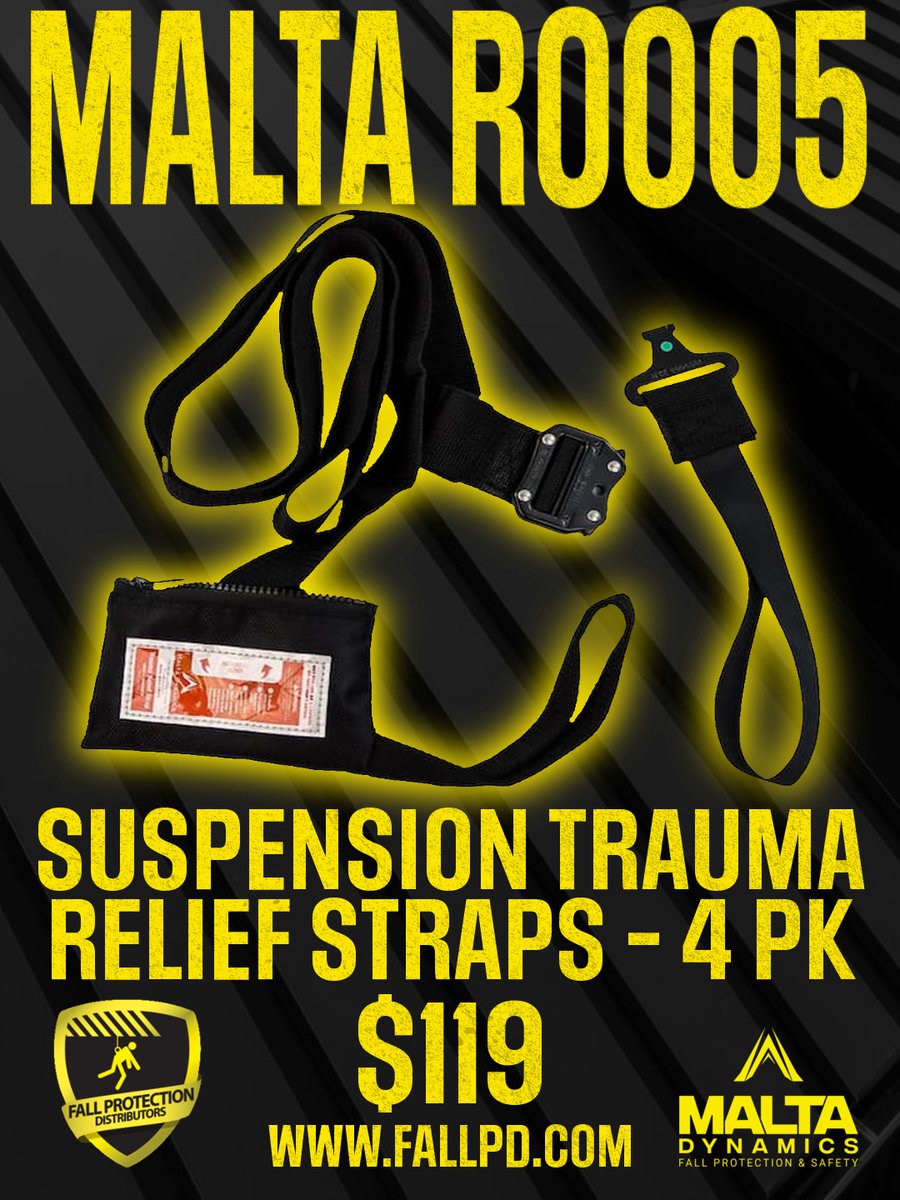 🚨 When every second counts, the Malta Dynamics R0005 Suspension Trauma Relief Straps deliver life-saving support. This 4-pack is engineered for emergency relief during harness suspension—helping workers stand, stabilize, and stay conscious while awaiting rescue. Lightweight,