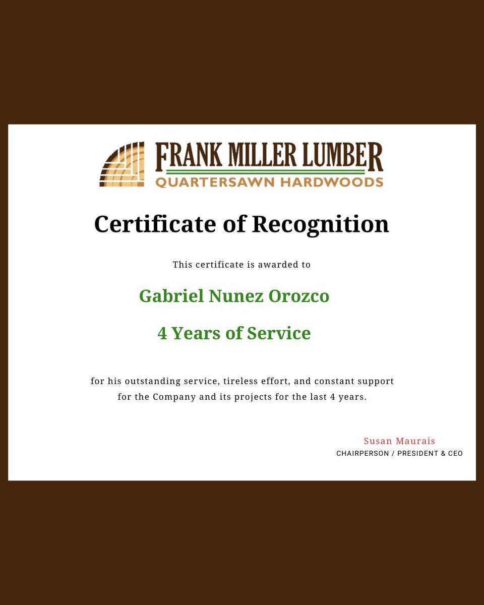QuartersawnWood's tweet photo. Celebrating January work anniversaries! 

Every year of service represents teamwork, dedication, and pride in what we do together. Thank you for being an essential part of the Frank Miller Lumber team - we couldn't do it without you.

#TeamFrankMillerLumber #EmployeeAppreciation https://t.co/W1w4bUukqo