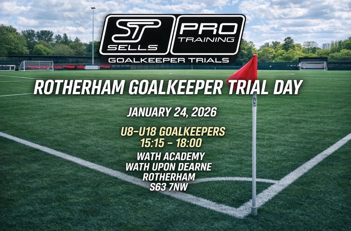 READY TO TAKE THE NEXT STEP? 

Our Goalkeeper Trial Days have helped numerous goalkeepers earn trials and secure signings — this isn’t just training, it’s opportunity.

📅 24th January 2026
📍 Rotherham
👥 U8–U18

⚡ Real opportunities.
📲 Book your place now before it fills up.