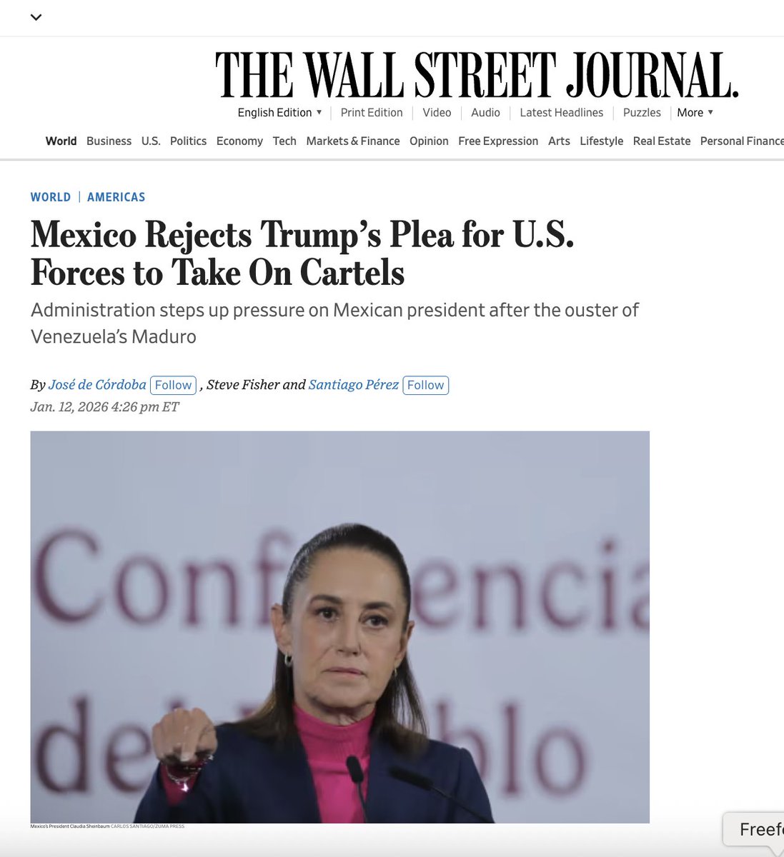 azucenau's tweet image. 📰The Wall Street Journal publica que, tras la captura de Nicolás Maduro, funcionarios de alto nivel del gobierno de México han discutido cómo responder a exigencias "insostenibles" de Donald Trump para detener a presuntos 'narcopolíticos' ligados a Morena.

- Hubo reuniones…