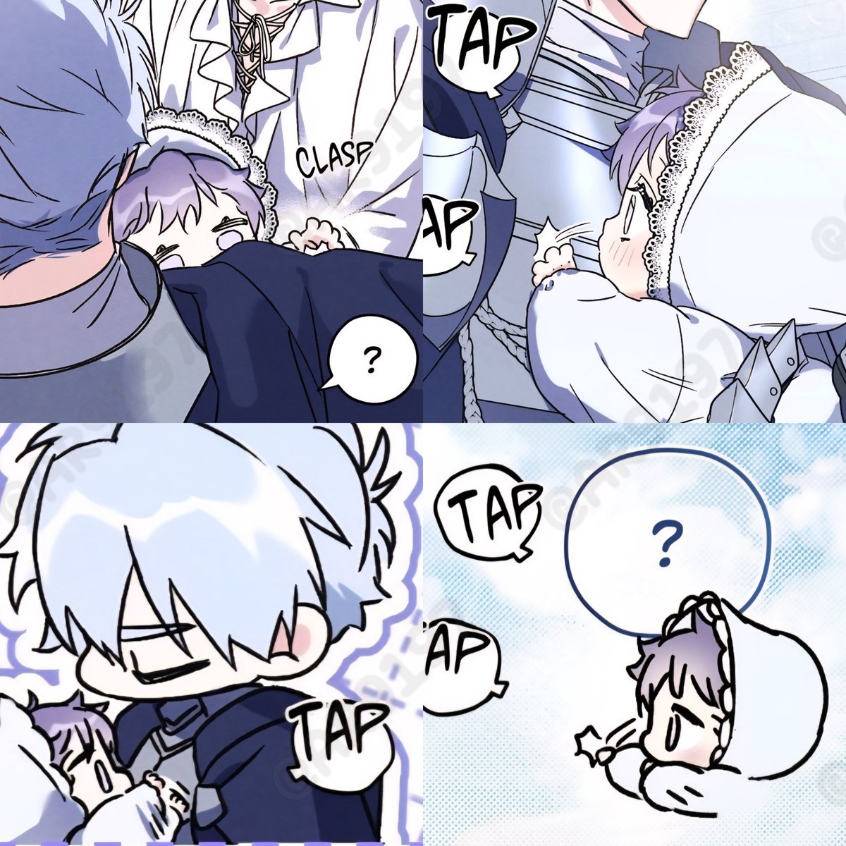 Yiho's smol cheeky hand tapping his papa armor 🤲🏻💜🤭