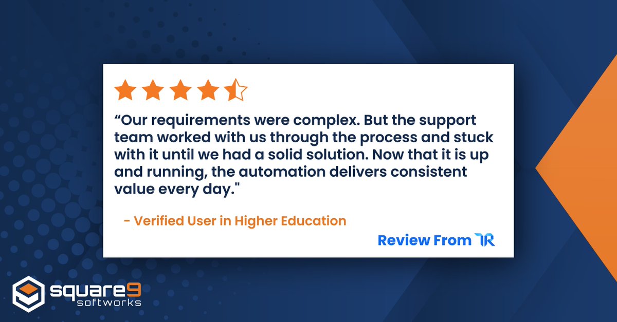 S9Softworks's tweet image. "The support team worked with us through the process and stuck with it until we had a solid solution. Now, automation delivers consistent value every day.”

That’s what customer-first support looks like.
#CustomerSuccess #ProcessAutomation #Square9 #NoCode #WorkflowAutomation