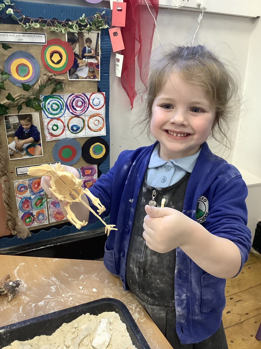 What an exciting afternoon. One little boy said “I wonder what happened to the dinosaurs.” We used an information book to find out. Later in the afternoon we became archaelogists by carefully digging up dinosaur bones. We put them together just like in the museum. #EYFS