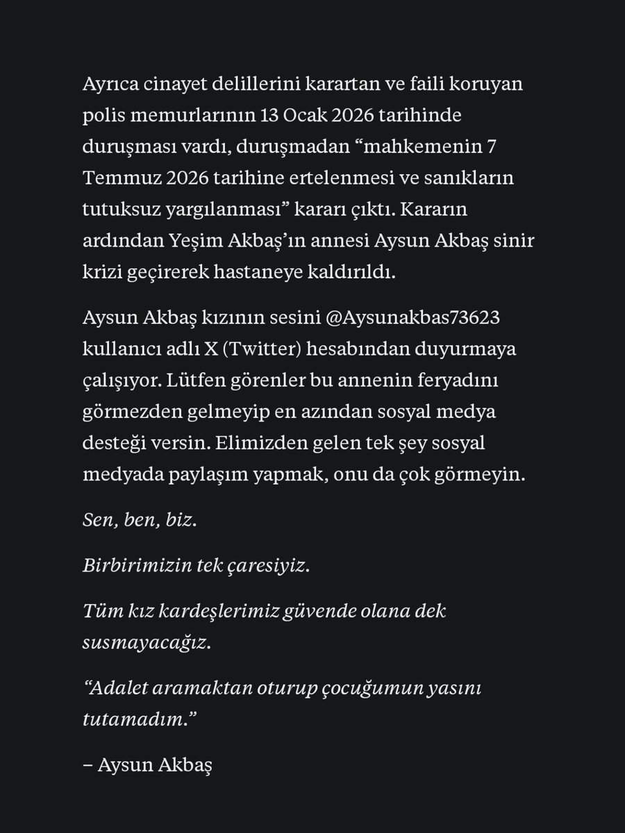 yeşim’in olayını daha fazla yayabilmek umuduyla kısaca özetlediğim bir blog yazısı yayımladım substack’te, bakmak istersiniz belki.