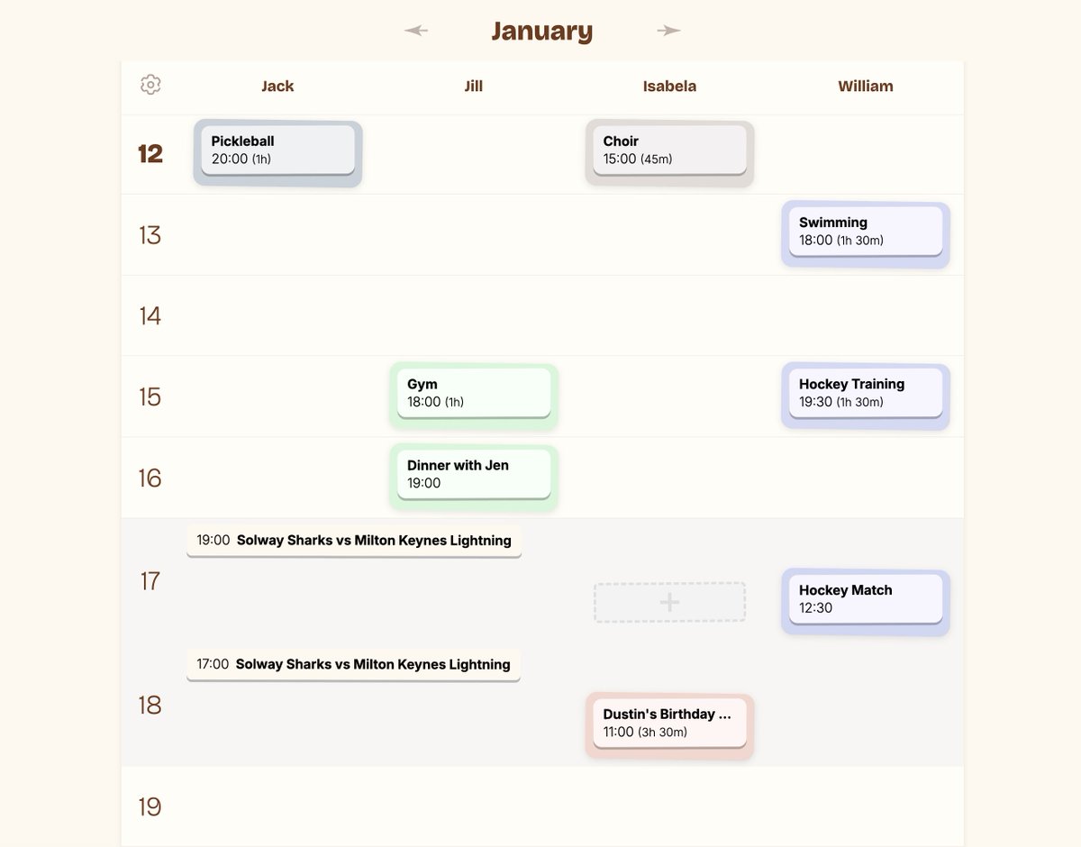 Been having fun past month or so scratching an itch and making software for personal usage again. Have been build a digital "family planner", having used paper versions for past 5+ years, nice to have it online now