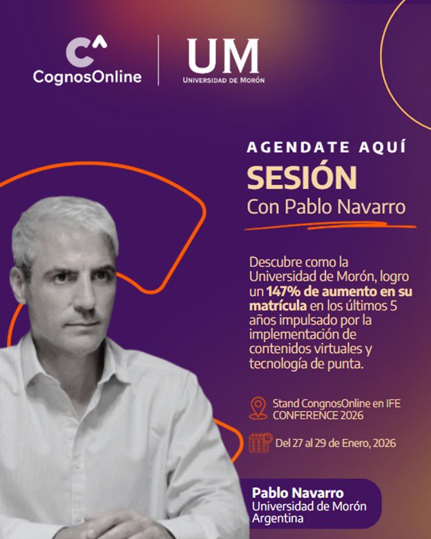 Nos vemos en Monterrey, Mexico , en el IFE Conference 2026!

Del 27 al 29 de enero estaré en el stand de CognosOnline compartiendo el caso de éxito de la Universidad de Morón

¿Quieres agendar una sesión conmigo durante el evento?
👉 forms.gle/woaVXHiqkLcuT8…