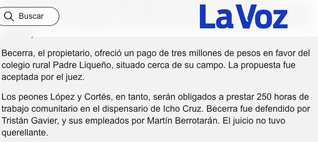 nbg__'s tweet image. Finalmente el año pasado hubo un juicio. Responsables: el dueño del campo (pagó 3 palos pesos y asunto terminado) y 2 peones (que tendrán que hacer 250 horas de trabajo comunitario).