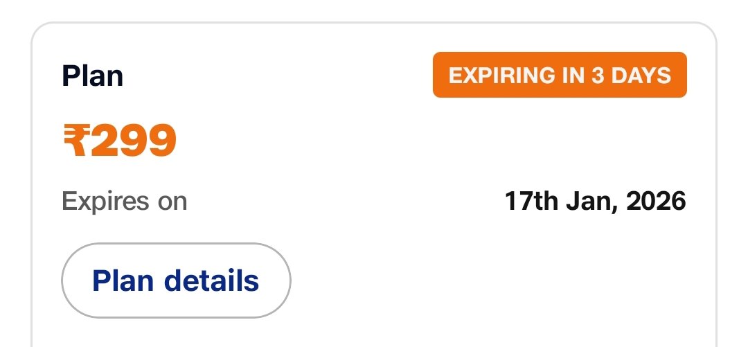 Dear <a href="/JioCare/">JioCare</a> ,
My plan ends on 17th Jan. Today is 13th Jan.

Since morning:
• You’ve already made 3 phone calls to me.
• And on top of that, every call I make is hijacked first by your recorded lecture 
“Aapka recharge jald hi samapt hone wala hai… please recharge now” both