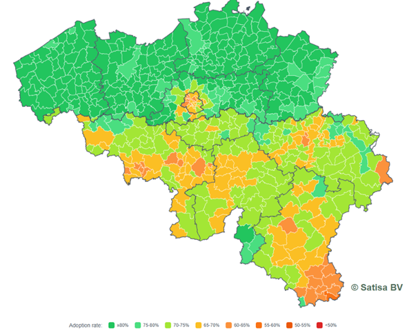Straf.

"Welk percentage van de ondernemingen in een gemeente gebruikt al de elektronische facturatie (peppol)